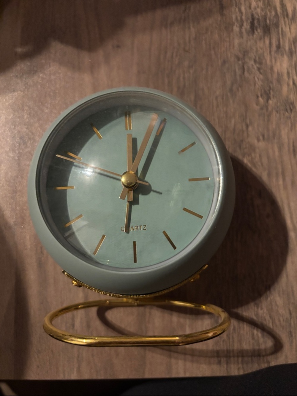 Quartz Mint Green Table Clock with Gold Accents